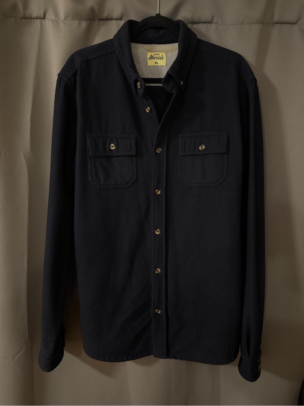 Jiberish Dark Blue Wool Button Up Shirt Jacket